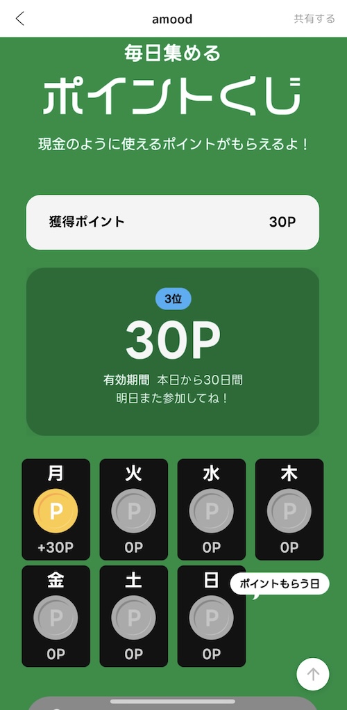 Amoodのポイントのため方